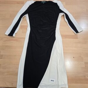 Sz 4 LAUREN Ralph Lauren Black and White Sheath Dress 3/4 Sleeve Career